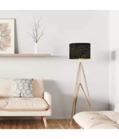 Abat-jours Lampadaires Abat-jour Lampadaire Doré Imprimé Noir Et Or Feuille T 40 X H 25 2 Abat-jours Lampadaires Abat-jour Lampadaire Doré Imprimé Noir Et Or Feuille T 40 X H 25 – Image 2