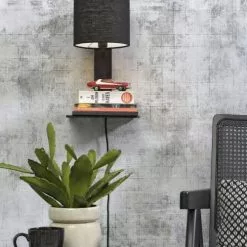 Good & Mojo Appliques Murales Et Spots Applique Bambou Noir/lin Avec Tablette H36cm -Luminaires Soldes Boutique applique bambou noir lin avec tablette h36cm 2