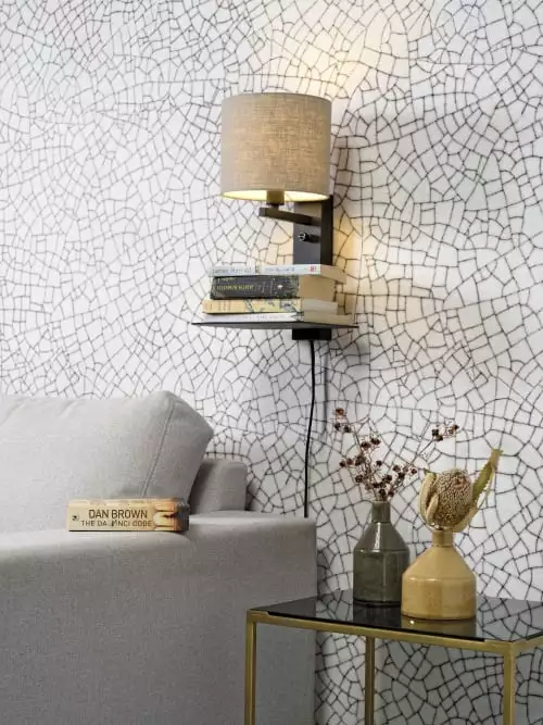 It's About Romi Appliques Murales Et Spots Applique Noire Avec Tablette Et Abat-jour Gris H42cm 2 It's About Romi Appliques Murales Et Spots Applique Noire Avec Tablette Et Abat-jour Gris H42cm – Image 2