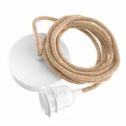 Hoopzi Suspensions Suspension 1 Fil électrique En Tissu Doré 2,5m Douille Noire -Luminaires Soldes Boutique cable lampara techo fibras naturales blanco 2