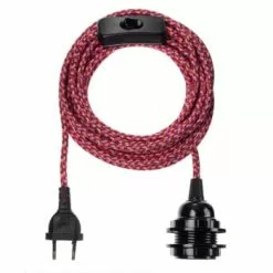 Hoopzi Suspensions Fil électrique En Tissu Luminaire Pied De Poule 4,5m -Luminaires Soldes Boutique fil electrique en tissu luminaire chevron rose rouge 4 5m 1