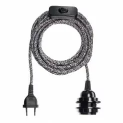 Hoopzi Suspensions Fil électrique En Tissu Luminaire Pied De Poule 4,5m -Luminaires Soldes Boutique fil electrique en tissu luminaire gentleman chevron 4 5m