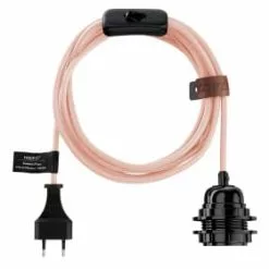 Hoopzi Suspensions Fil électrique En Tissu Luminaire Rose Pastel 4,5m -Luminaires Soldes Boutique fil electrique en tissu luminaire rose pastel 4 5m 4