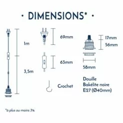 Hoopzi Suspensions Fil électrique Sectionnable En Tissu Luminaire Cuivre 4,5m -Luminaires Soldes Boutique fil electrique sectionnable en tissu luminaire cuivre 4 5m 2