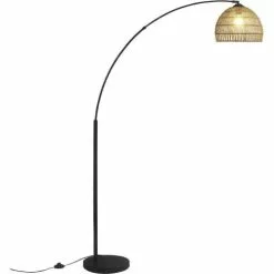 ATHM DESIGN Lampadaires Lampadaire Abat Jour Aspect Rotin Beige Et Pied Métal Noir -Luminaires Soldes Boutique lampadaire abat jour aspect rotin beige et pied metal noir 4