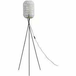 ATHM DESIGN Lampadaires Lampadaire Abat Jour Rotin Beige Et Pieds Métal