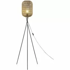 ATHM DESIGN Lampadaires Lampadaire Abat Jour Rotin Beige Et Pieds Métal Noir -Luminaires Soldes Boutique lampadaire abat jour rotin beige et pieds metal noir 2