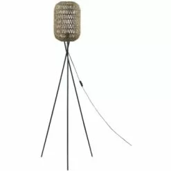 ATHM DESIGN Lampadaires Lampadaire Abat Jour Rotin Beige Et Pieds Métal -Luminaires Soldes Boutique lampadaire abat jour rotin beige et pieds metal noir 6