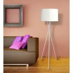 ATHM DESIGN Lampadaires Lampadaire Abat Jour Tissu Blanc Et Pied Métal -Luminaires Soldes Boutique lampadaire abat jour tissu blanc et pied metal 4