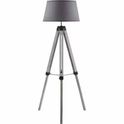 ATHM DESIGN Lampadaires Lampadaire Abat Jour Tissu Noir Et Pieds Bois -Luminaires Soldes Boutique lampadaire abat jour tissu gris et pieds bois 3