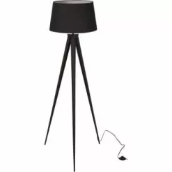 ATHM DESIGN Lampadaires Lampadaire Abat Jour Tissu Gris Et Pied Métal Effet Bois -Luminaires Soldes Boutique lampadaire abat jour tissu noir et pied metal 5