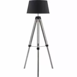 ATHM DESIGN Lampadaires Lampadaire Abat Jour Tissu Noir Et Pieds Bois -Luminaires Soldes Boutique lampadaire abat jour tissu noir et pieds bois 3