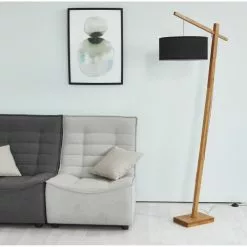ATHM DESIGN Lampadaires Lampadaire Abat Jour Tissu Noir Pied Bois -Luminaires Soldes Boutique lampadaire abat jour tissu noir pied bois 2