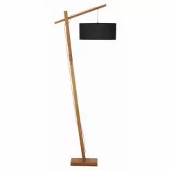 ATHM DESIGN Lampadaires Lampadaire Abat Jour Tissu Noir Pied Bois
