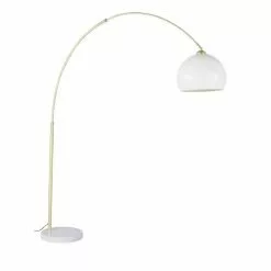 Maisons Du Monde Lampadaires Lampadaire Arqué En Métal Doré, Marbre Blanc Et Abat-jour Teinté Crème H195