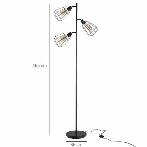 Homcom Lampadaires Lampadaire Design Industriel 3 Ampoules H165 Cm Noir 3 Homcom Lampadaires Lampadaire Design Industriel 3 Ampoules H165 Cm Noir – Image 3