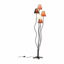 Kare Design Lampadaires Lampadaire En Acier Noir 5 Abat-jours En Coton Marron H163 -Luminaires Soldes Boutique lampadaire en acier noir 5 abat jours en coton marron h163 2