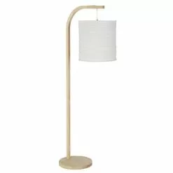 Maisons Du Monde Lampadaires Lampadaire En Bois D'ailante Beige Et Abat-jour En Tissu Blanc H169