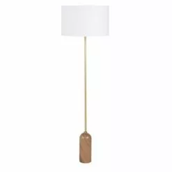 Maisons Du Monde Lampadaires Lampadaire En Marbre Rose Et Métal Doré, Abat-jour En Coton Blanc H156