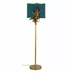 Maisons Du Monde Lampadaires Lampadaire En Métal Doré, Abat-jour à Franges Bleu Canard Et Singe En Résine Doré H144