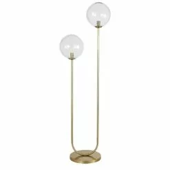 Maisons Du Monde Lampadaires Lampadaire En Métal Doré Et 2 Globes En Verre Ambré H161