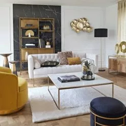 Maisons Du Monde Lampadaires Lampadaire En Métal Doré, Marbre Et Abat-jour En Velours Noirs H156 -Luminaires Soldes Boutique lampadaire en metal dore marbre et abat jour en velours noirs h156 1000 4 37 220494 3