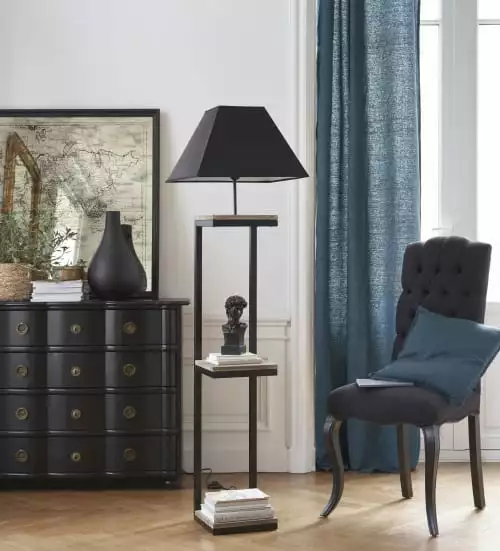 Maisons Du Monde Lampadaires Lampadaire En Métal Et Sapin Avec Abat-jour En Coton Noir H158 4 Maisons Du Monde Lampadaires Lampadaire En Métal Et Sapin Avec Abat-jour En Coton Noir H158 – Image 4