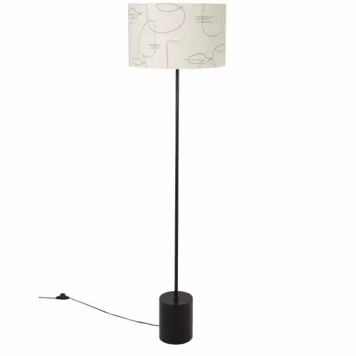 Maisons Du Monde Lampadaires Lampadaire En Métal Noir, Bois D'acacia Et Abat-jour En Coton écru à Motifs Visages H145 1 Maisons Du Monde Lampadaires Lampadaire En Métal Noir, Bois D'acacia Et Abat-jour En Coton écru à Motifs Visages H145
