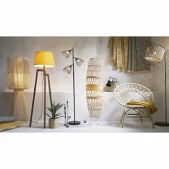 Maisons Du Monde Lampadaires Lampadaire En Métal Noir Et Fibre Végétale H162 -Luminaires Soldes Boutique lampadaire en metal noir et fibre vegetale h162 1000 5 23 180341 5