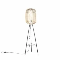 QAZQA Lampadaires Lampadaire En Rotin Beige