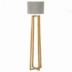 Wadiga Lampadaires Lampadaire Pied En Bois Et Abat-jour Gris