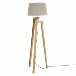 Maisons Du Monde Lampadaires Lampadaire Trépied En Paulownia Et Abat-jour Gris H150