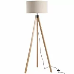 Homcom Lampadaires Lampadaire Trépied Style Scandinave H152 Cm Bois De Pin Lin Beige