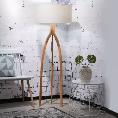 Good & Mojo Lampadaires Lampadaire Tripode Bambou Et Lin Naturel Blanc H160cm 2 Good & Mojo Lampadaires Lampadaire Tripode Bambou Et Lin Naturel Blanc H160cm – Image 2