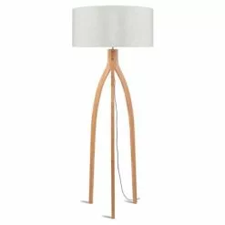 Good & Mojo Lampadaires Lampadaire Tripode Bambou Et Lin Naturel Blanc H160cm