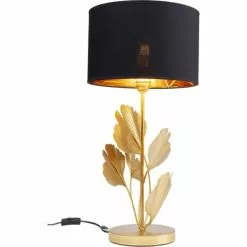 Kare Design Lampes à Poser Lampe 5 Feuilles De Ginkgo Acier Doré Et Abat-jour Coton Noir -Luminaires Soldes Boutique lampe 5 feuilles de ginkgo acier dore et abat jour coton noir 4