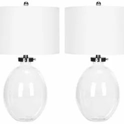 Safavieh Lampes à Poser Lampe à Poser Abat-jour 100% Coton Et Pied En Fer Et Verre Blanc (x2)