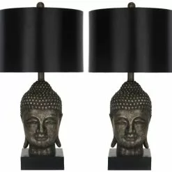Safavieh Lampes à Poser Lampe à Poser Abat-jour En Tissu Et Pied En Résine Noir (x2)
