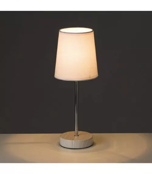 Wadiga Lampes à Poser Lampe à Poser Bois Clair Métal Chromé Et Abat-jour Blanc H34,5cm 2 Wadiga Lampes à Poser Lampe à Poser Bois Clair Métal Chromé Et Abat-jour Blanc H34,5cm – Image 2