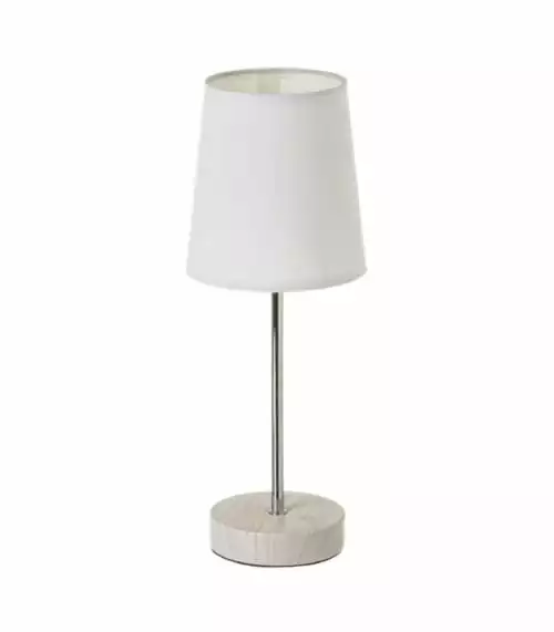 Wadiga Lampes à Poser Lampe à Poser Bois Clair Métal Chromé Et Abat-jour Blanc H34,5cm 1 Wadiga Lampes à Poser Lampe à Poser Bois Clair Métal Chromé Et Abat-jour Blanc H34,5cm