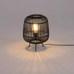 Luminaires Soldes Boutique -Luminaires Soldes Boutique lampe a poser en bambou et metal noir 1