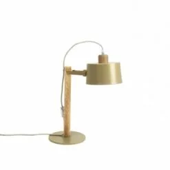 DIZY Design Lampes à Poser Lampe à Poser En Chêne Et Métal Vert -Luminaires Soldes Boutique lampe a poser en chene et metal laiton 2