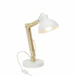 Brilliant Lampes à Poser Lampe à Poser Métal Blanc Et Bois Naturel H59cm