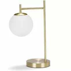 Wadiga Lampes à Poser Lampe à Poser Rétro Métal Doré Et Globe En Verre Blanchi H40cm