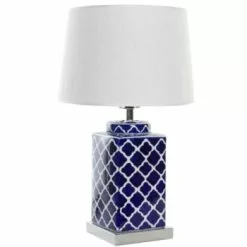 Wadiga Lampes à Poser Lampe à Poser Style Oriental En Porcelaine Bleue Et Blanche - 35x35x57 -Luminaires Soldes Boutique lampe a poser style oriental en porcelaine bleue et blanche 35x35x57 4