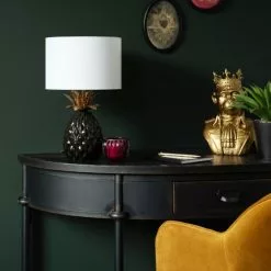 Maisons Du Monde Lampes à Poser Lampe Ananas En Céramique Noire Et Métal Doré, Et Abat-jour En Lin Blanc -Luminaires Soldes Boutique lampe ananas en ceramique noire et metal dore et abat jour en lin blanc 1000 8 32 227213 3