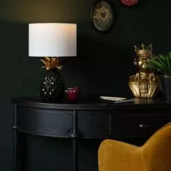 Maisons Du Monde Lampes à Poser Lampe Ananas En Céramique Noire Et Métal Doré, Et Abat-jour En Lin Blanc -Luminaires Soldes Boutique lampe ananas en ceramique noire et metal dore et abat jour en lin blanc 1000 8 32 227213 4