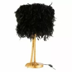 Meubles & Design Lampes à Poser Lampe Art Déco Abat-jour Plumes Et Pied Métal Doré -Luminaires Soldes Boutique lampe art deco abat jour plumes et pied metal dore 2
