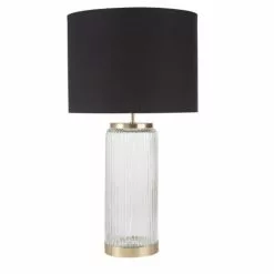 Maisons Du Monde Lampes à Poser Lampe Base En Verre Strié Et Métak Doré, Abat-jour En Coton Noir H79
