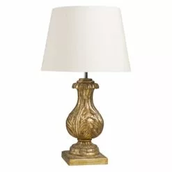 Maisons Du Monde Lampes à Poser Lampe Classique Sculptée Doré Vieilli Et Coton Blanc